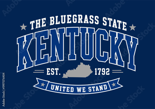 Kentucky: a dynamic design that embodies state pride, showcasing iconic elements within a bold, patriotic composition.  tee t shirt or sweatshirt hoodie - Vector