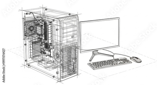 Computer hardware blueprint schematic drawing.
