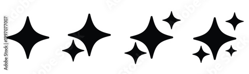 Black Sparkle Star Icons Set Minimal Shine Glitter Twinkle Shapes Collection for Design UI Decoration Vector Pack