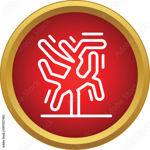 White coral line art illustration in a red and gold circle