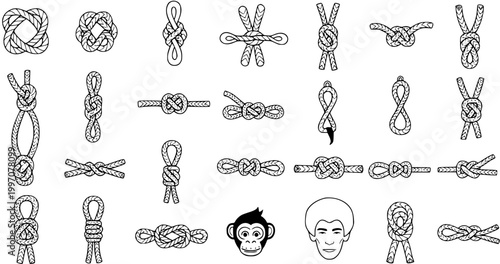 Photography Detailed Vector Set of Various Rope Knots, Hitches, Bends, and Loops in Black an