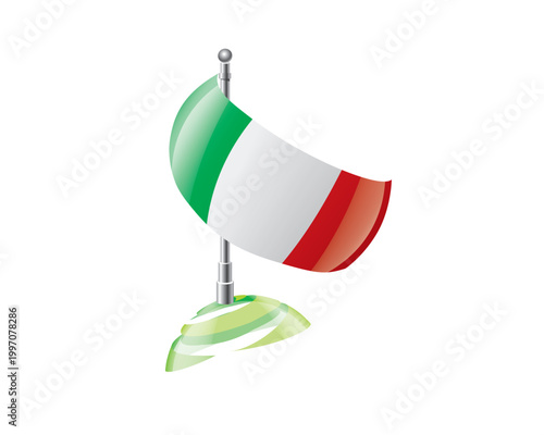 Highly detailed of waving Italian flag with metallic pole and subtle shadow effects for print