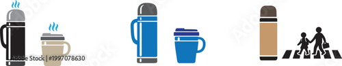 Thermos and travel mug line icon, hot drink container coffee cup vector.