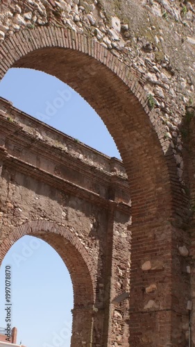 Walls remains of an old church in Zafarraya, Spain. 4K Vertical