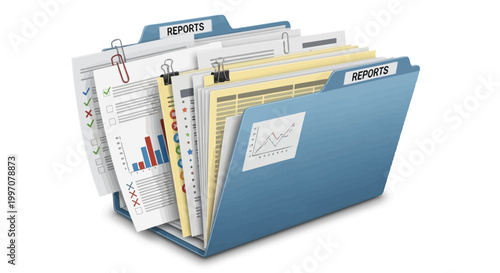 Blue File Folder with Documents Inside.