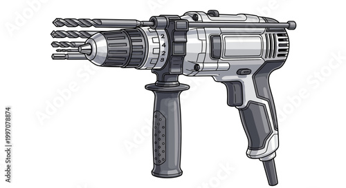 Electric drill with metal bits attached.