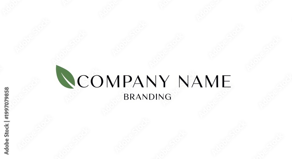 Obraz premium Minimalist corporate logo design with green leaf icon, professional company name branding, elegant organic business identity template isolated PNG with Transparent Background