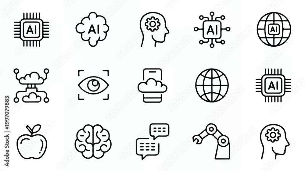 Fototapeta premium Artificial intelligence technology icons set for business and design