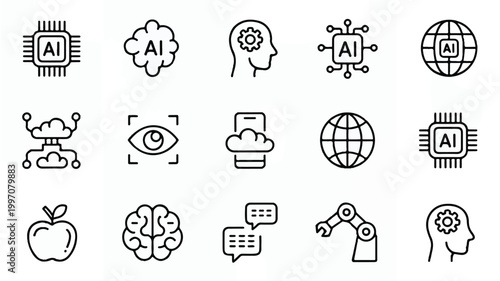 Artificial intelligence technology icons set for business and design