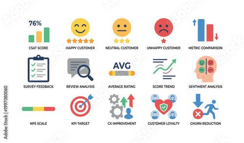 Customer feedback and satisfaction icons shown on white background