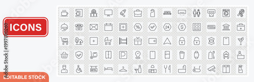 Minimalist flat icons set of everyday objects and activities