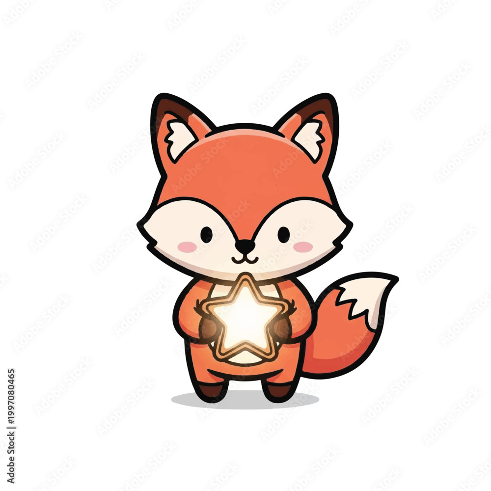 Fototapeta premium Cute cartoon fox holding a glowing star.
