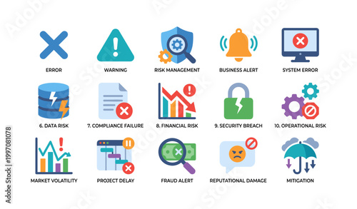 Business risk and error icons displayed in grid layout