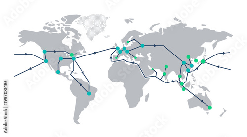 Global Digital Network and Telemedicine Connectivity World Map on Isolated White Background