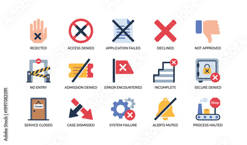 Access denied and error icons for security on white background