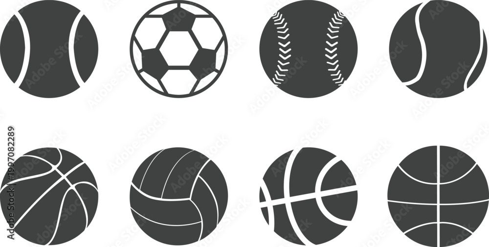 Obraz premium Collection of Eight Different Sports Balls on White Background