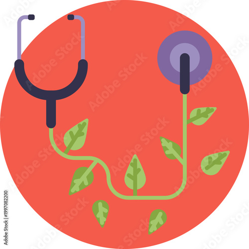 A simple stethoscope outline with smooth curves, often combined with a leaf or natural element to reflect holistic and alternative healing.