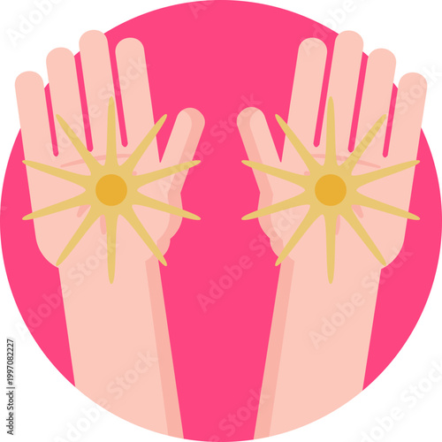 Two upward-facing hands represent receptiveness and support, often associated with holistic healing, energy work, and spiritual balance.
