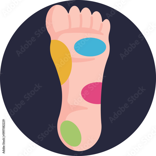 An icon of a single foot featuring segmented sections or dots mapped across the sole, representing reflex points used in reflexology treatments.