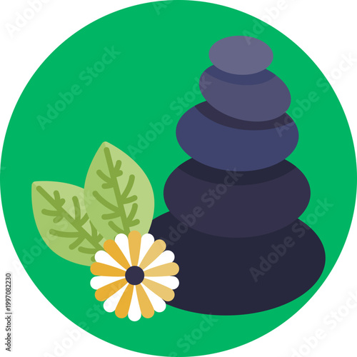 A stylized gemstone combined with soft circular or aura-like shapes, conveying harmony, spiritual alignment, and alternative healing practices through stones.