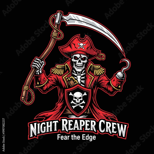 Pirate skeleton with red coat.