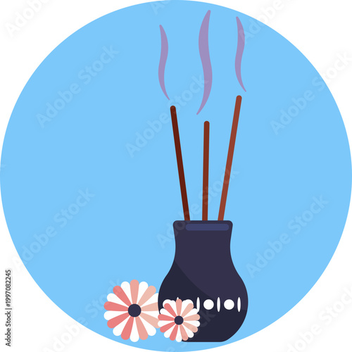 A simple icon showing a thin incense stick placed in a holder, with a few curved lines rising upward to represent smoke, symbolizing calm and aromatherapy.