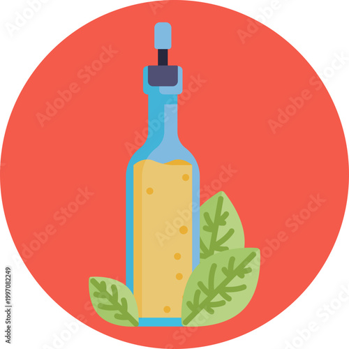 A small bottle with a dropper releasing a single droplet, representing essential oils used for natural healing and aromatherapy.