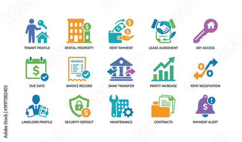 Rental management icons representing payments and documents grid