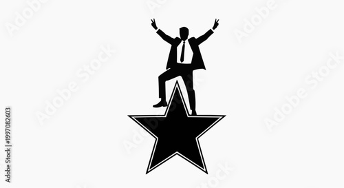 Silhouette of a Successful Businessman Celebrating on a Large Star