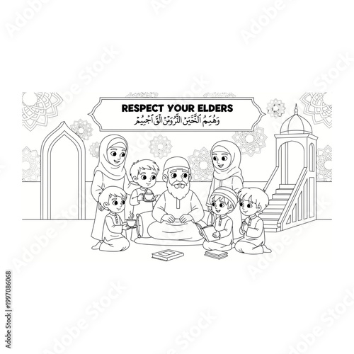 Respect your elders inspirational line art illustration