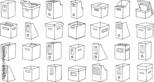 Billede på lærred Office Filing System: Hand-Drawn Boxes  Folders Illustration