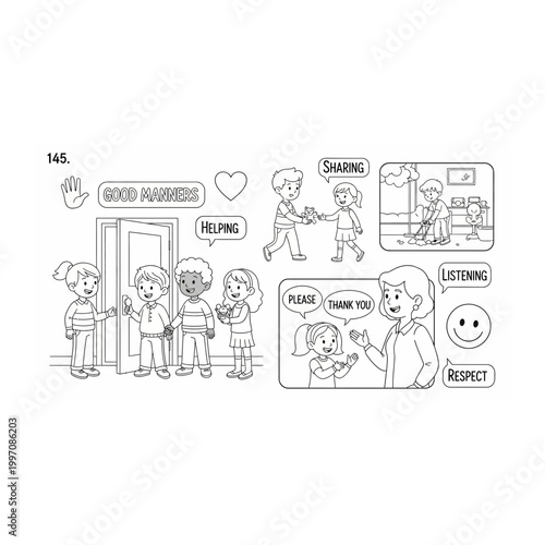 Social interaction and etiquette line art comic