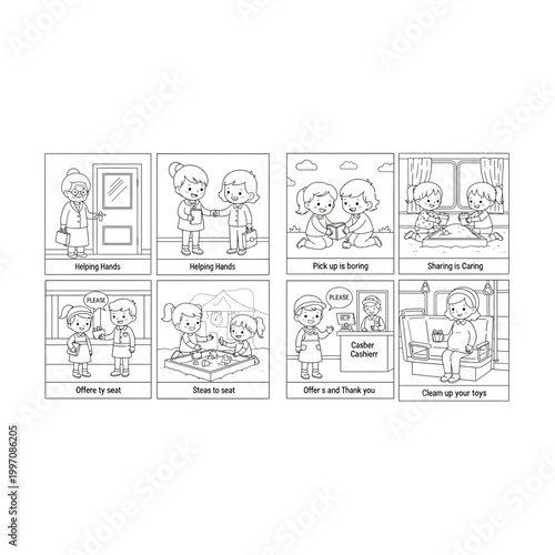 Social manners and daily interactions line art series