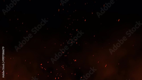 Orange cloud smoke fire sparks rising up alpha channel bonfire glow ember overlay for creating realistic heat effects in cinematic video