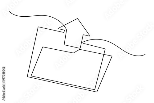 Upload file icon continuous one line drawing minimalist outline vector illustration