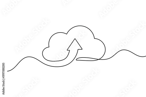 Upload file icon continuous one line drawing minimalist outline vector illustration