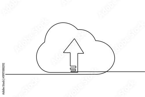 Upload file icon continuous one line drawing minimalist outline vector illustration