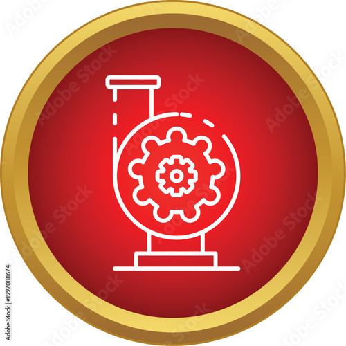 Industrial pump icon with internal gear mechanism representing machinery and mechanical processes
