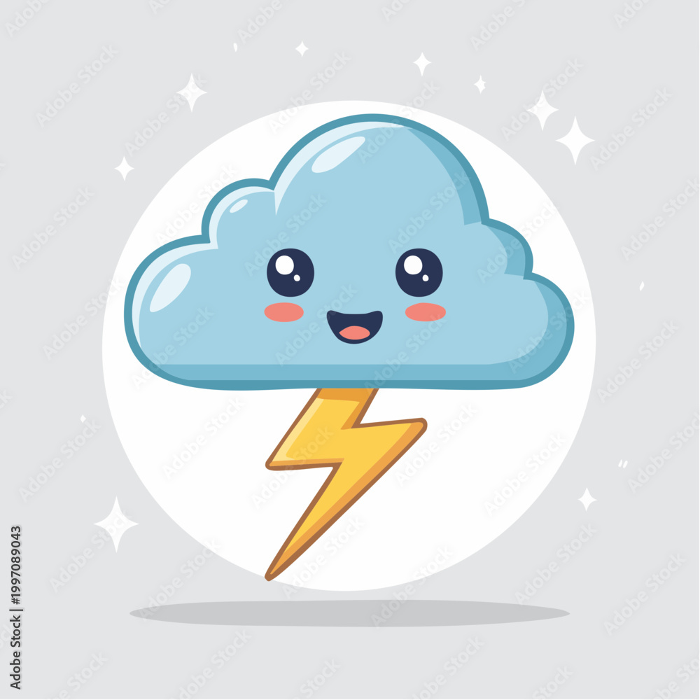 Obraz premium Cute Kawaii Cloud with Lightning Bolt