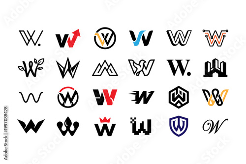Text Logo Design with Letter W- Icon Sheet