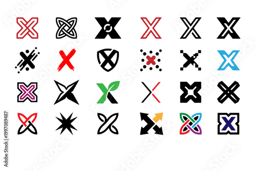 Text Logo Design with Letter X- Icon Sheet