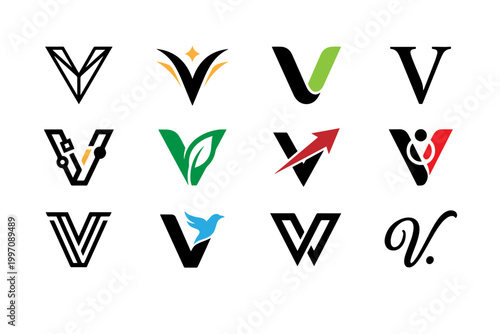 Text Logo Design with Letter V- Icon Sheet