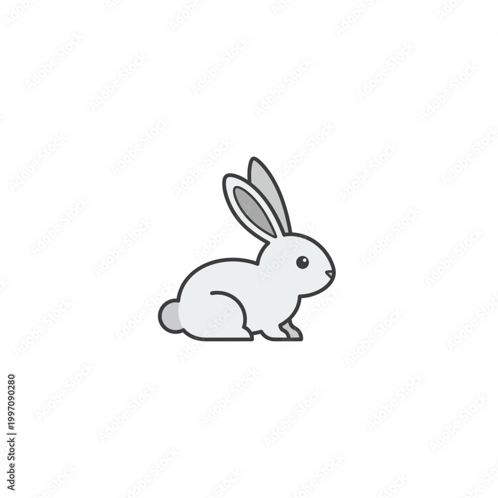 Obraz premium Cute grey rabbit sitting side view cartoon style illustration graphic