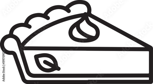 Pie, dessert icon, black line art, food illustration, vector graphics