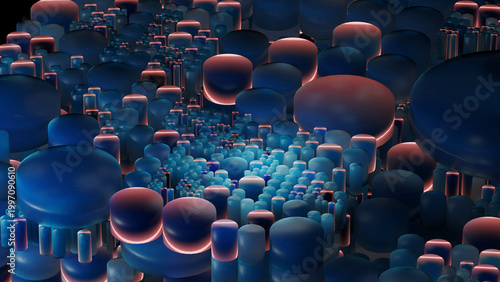 Spreading of transparent pink blue bubble (3D Rendering)