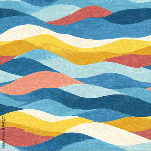 Summer beach seamless pattern, waves colorful summer palette