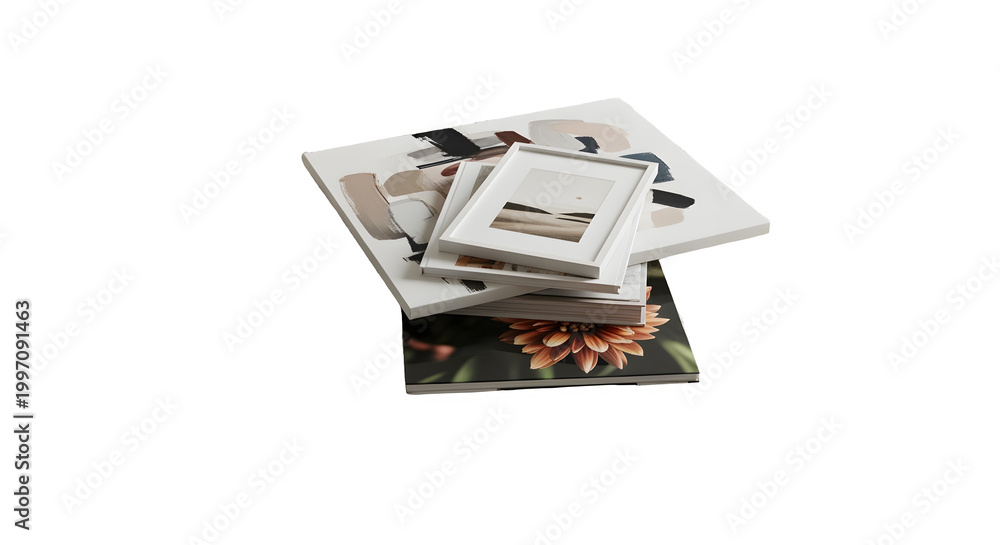 Fototapeta premium Stacked Minimalist Art Prints and Framed Photography Gallery