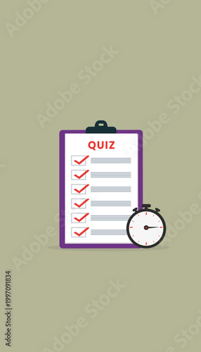 Exam Checklist With Timer Education Flat Vector Illustration