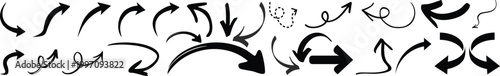 Black vector arrows collection. Arrow. Cursor. Arrow vector icon. Modern simple arrows. Collection different Arrows on flat style for web design UI design .Black arrows set. Curved arrows. 