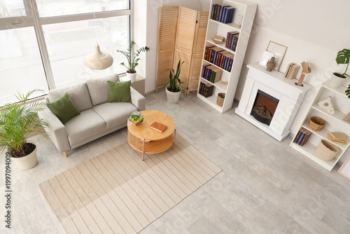 Shelving units with books, ...